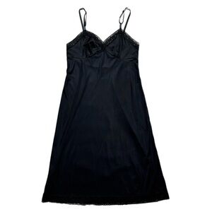 VTG 90s Vanity Fair Black Nylon Lace Trim Slip Dress M